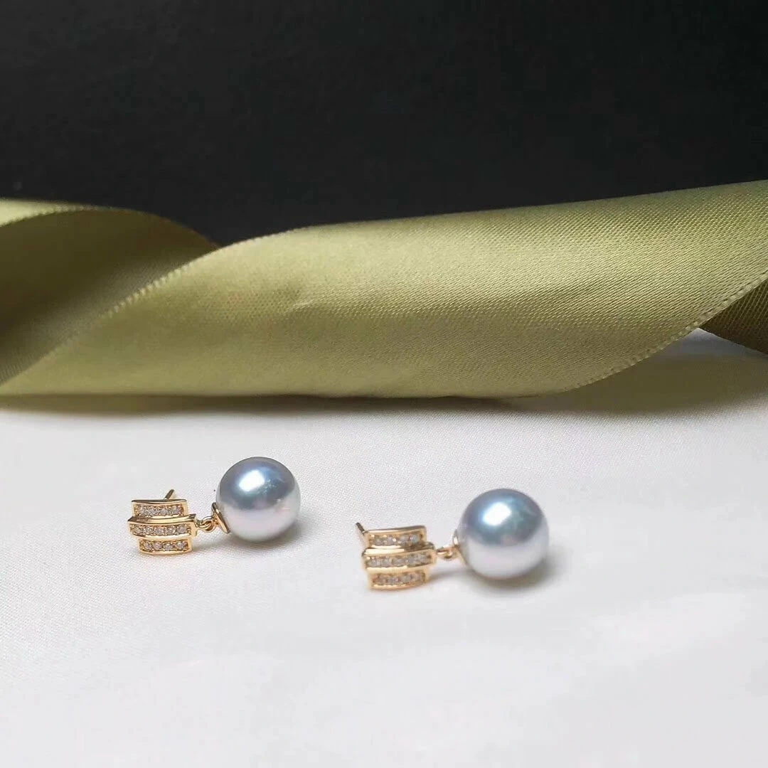 Best Sale ✔️ Takaramonobr Akoya Pearls 8.0-8.5 Mm Silver-Blue Akoya Pearl Earrings With Diamonds In 18K Gold 🧨 5 Takaramonobr Akoya Pearls 8.0-8.5 Mm Silver-Blue Akoya Pearl Earrings With Diamonds In 18K Gold