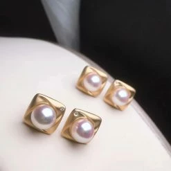 Takaramonobr Abstract Akoya Pearl Stud Earrings With Diamonds In Gold, 7.0-7.5 Mm Akoya Pearls