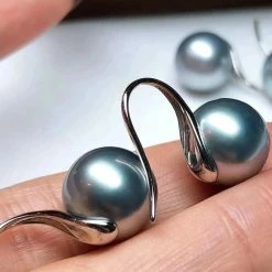 Takaramonobr Raindrop 11.0-12.0 Mm Tahitian Pearl Hook Earrings Mounted On 18-Karat Gold Blue Pearls
