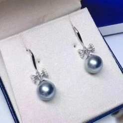 Takaramonobr Blue Pearls Passion 9.0-10 Mm Tahitian Silver Blue Pearl & Diamond Dangle Earrings
