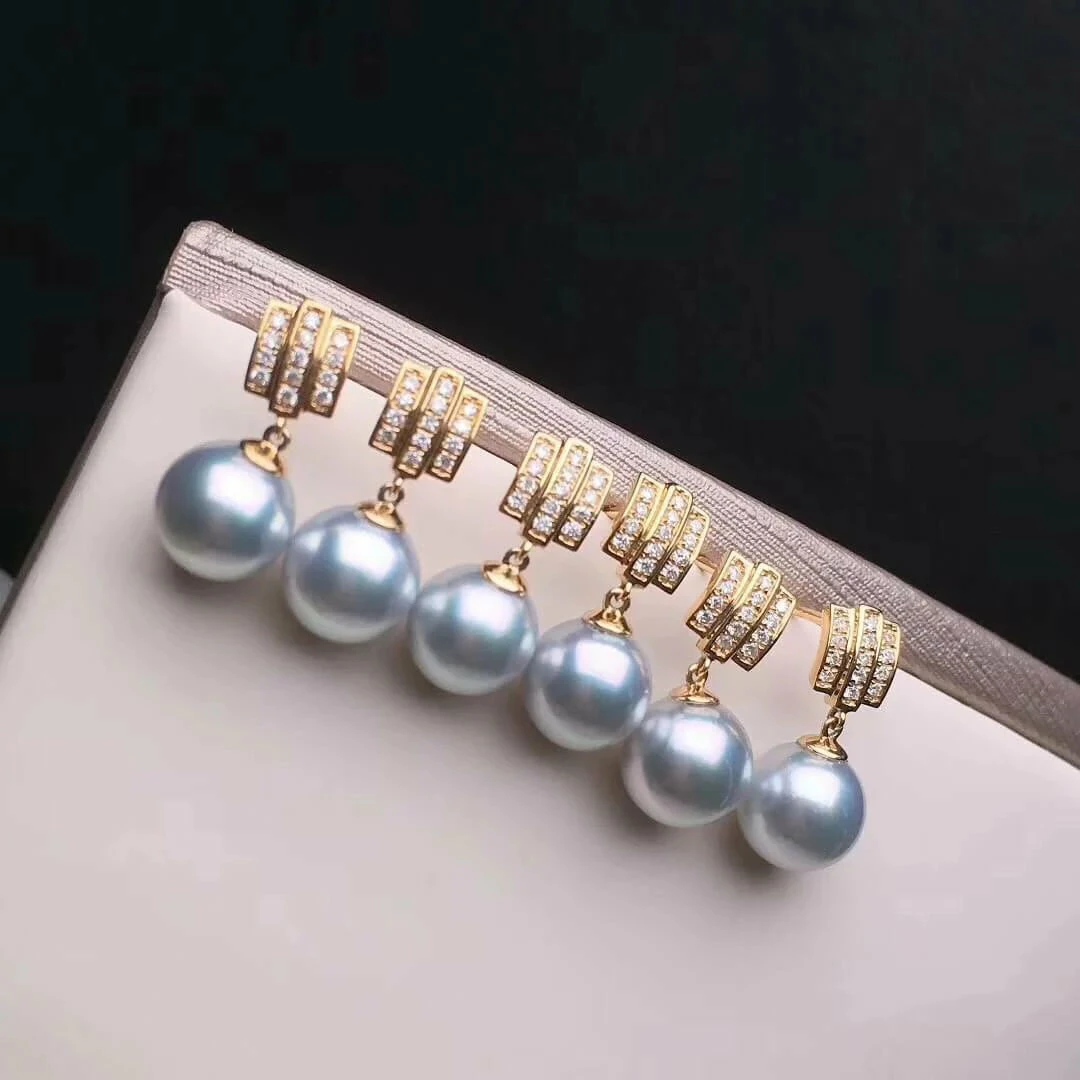 Best Sale ✔️ Takaramonobr Akoya Pearls 8.0-8.5 Mm Silver-Blue Akoya Pearl Earrings With Diamonds In 18K Gold 🧨 6 Takaramonobr Akoya Pearls 8.0-8.5 Mm Silver-Blue Akoya Pearl Earrings With Diamonds In 18K Gold