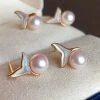 Takaramonobr 6.0-6.5 Mm Mermaid Whale Tail White Akoya Pearl Stud Earrings In 18-Karat Gold