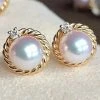 Takaramonobr Akoya Pearls Detachable 5.5-6.0 Mm White Akoya Pearl Earrings With Diamonds In 18K Gold