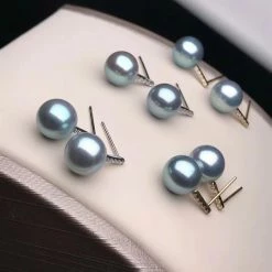 Takaramonobr Akoya Pearls Enchantment 9.0-9.5 Mm Silver-Blue Akoya Pearl Earrings In 18K Gold With Diamonds