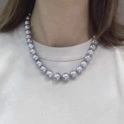 Takaramonobr Blue Pearls 16 Inch Choker 10.0-12.0 Mm Round Tahitian Silver Blue Pearl Necklace