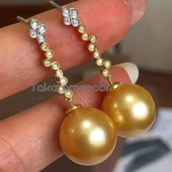 Best Sale ❤️ Takaramonobr Waterdrops 13.0-14.0 Mm Golden South Sea Pearl Earrings In Gold With Diamonds 🛒 19 Takaramonobr Waterdrops 13.0-14.0 Mm Golden South Sea Pearl Earrings In Gold With Diamonds