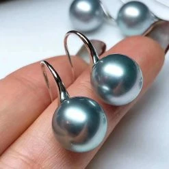 Takaramonobr Raindrop 11.0-12.0 Mm Tahitian Pearl Hook Earrings Mounted On 18-Karat Gold Blue Pearls