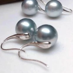 Takaramonobr Raindrop 11.0-12.0 Mm Tahitian Pearl Hook Earrings Mounted On 18-Karat Gold Blue Pearls