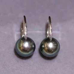 Takaramonobr Different Pearl Type In Same Style Tahitian Black Pearl Earrings In White Gold - 8.0-9.0 Mm