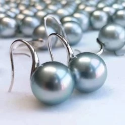 Takaramonobr Raindrop 11.0-12.0 Mm Tahitian Pearl Hook Earrings Mounted On 18-Karat Gold Blue Pearls