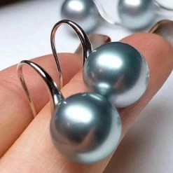 Takaramonobr Raindrop 11.0-12.0 Mm Tahitian Pearl Hook Earrings Mounted On 18-Karat Gold Blue Pearls