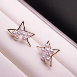 Takaramonobr Comet Cultured Japanese Baby Akoya Pearl Stud Earrings Mounted On 18K Gold Akoya Pearls