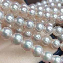 Takaramonobr 7.0-7.5 Mm Round Genuine White Akoya Pearl Necklace In 16 Inch For Women Akoya Pearls