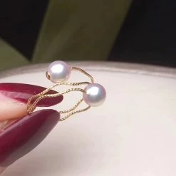 Takaramonobr Golden Circles Double Japanese Akoya Pearls Ring
