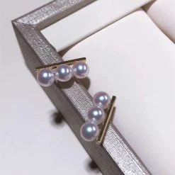Takaramonobr Matchstick 3.0-4.0 Mm Japanese White Akoya Cultured Pearl Stud Earrings In18K Gold Akoya Pearls