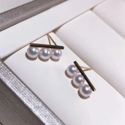 Takaramonobr Matchstick 3.0-4.0 Mm Japanese White Akoya Cultured Pearl Stud Earrings In18K Gold Akoya Pearls