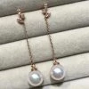 Takaramonobr 7.5-8.0 Mm White Akoya Pearl Dangle Twig Earrings With Diamonds