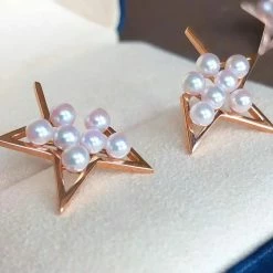 Takaramonobr Comet Cultured Japanese Baby Akoya Pearl Stud Earrings Mounted On 18K Gold Akoya Pearls