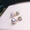 Takaramonobr Akoya Pearls Sweetheart 7.0-7.5 Mm Roound White Akoya Pearl Dangle Earrings With Opal