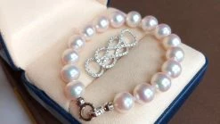 Takaramonobr 7.5-8.0 Mm Near Gem White Akoya Pearl Bracelet & Diamond In 18K Gold Clasp Akoya Pearls