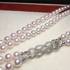 Takaramonobr 7.5-8.0 Mm 56 Inch Rope Length Japanese White Akoya Pearl Double Strand Necklace Akoya Pearls