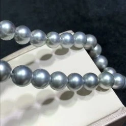 Takaramonobr Blue Pearls 16 Inch Choker 10.0-12.0 Mm Round Tahitian Silver Blue Pearl Necklace