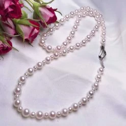 Takaramonobr Akoya Pearls 24" Matinee Length Japanese AA White Akoya Pearl Necklace