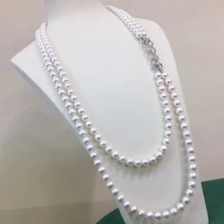 Takaramonobr 7.5-8.0 Mm 56 Inch Rope Length Japanese White Akoya Pearl Double Strand Necklace Akoya Pearls