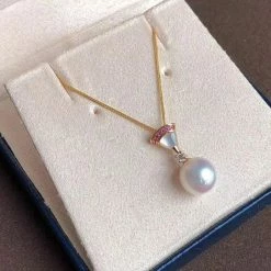 Takaramonobr Fanshaped 8.5-9.0 Mm White Akoya Pearl Dangle Earrings With Diamonds & Ruby In Gold Akoya Pearls