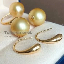 Takaramonobr Marquise Wire 13.0-14.0 Mm Golden South Sea Pearl Hook Earrings In 18K Gold