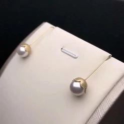 Takaramonobr Convallaria Majalis 7.5-8.0 Mm White Akoya Pearl Dangle Earrings Mounted 18K Yellow Gold