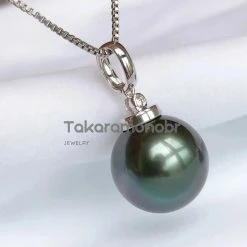 Takaramonobr 12.0-13.0 Mm Tahitian Black Green Pearl & Diamond French Hooks Earrings/Pendant In G18k
