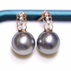 Takaramonobr Pearl Earrings 9.0-10.0 Mm G18k Diamonds & Tahitian Pearls Industrial Earrings
