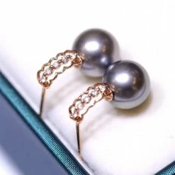 Takaramonobr Pearl Earrings 9.0-10.0 Mm G18k Diamonds & Tahitian Pearls Industrial Earrings