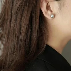 Takaramonobr 9.0-10.0 Mm Tahitian Silver Blue Pearl Stud Earrings Mounted On 18-Karat White Gold Blue Pearls