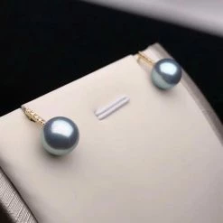 Takaramonobr Akoya Pearls Enchantment 9.0-9.5 Mm Silver-Blue Akoya Pearl Earrings In 18K Gold With Diamonds