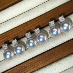 Takaramonobr Offset Square Diamond And Akoya Pearl Earrings, 8.5-9.0 Mm