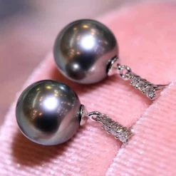 Takaramonobr Enchantment 10.0-11.0 Mm Black Tahitian Pearl Earrings In 18K Gold With Diamonds