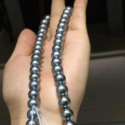 Takaramonobr OCEAN BLUE | 8.0-11.0 Mm Silver Blue Tahitian True Round Pearl Necklace | PSL Certificate Blue Pearls