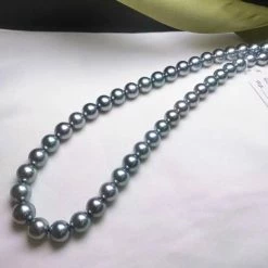 Takaramonobr OCEAN BLUE | 11.0-13.0 Mm Silver Blue Tahitian True Round Pearl Necklace | PSL Certificate