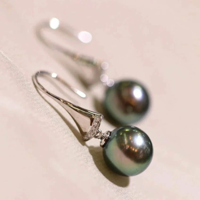 Hot Sale ⌛ Takaramonobr 8.0-9.0 Mm Tahitian Black Pearl Stiletto Diamonds Pearl Earrings ✔️ 4 Takaramonobr 8.0-9.0 Mm Tahitian Black Pearl Stiletto Diamonds Pearl Earrings