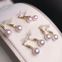 Takaramonobr 8.0-8.5 Mm Japanese Akoya Cultured Pearl Earring Pair With Diamonds In White Akoya Pearls
