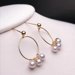 Takaramonobr 4.0-5.0mm Japanese White Baby Akoya Circle Of Jade Flower Pearl Earrings Akoya Pearls