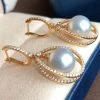 Takaramonobr Different Pearl Type In Same Style Infinity Love 9.0-10.0 Mm White South Sea Pearl & Diamond Dangle Earrings Mounted On 18K Gold