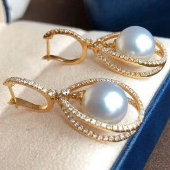 Takaramonobr Different Pearl Type In Same Style Infinity Love 9.0-10.0 Mm White South Sea Pearl & Diamond Dangle Earrings Mounted On 18K Gold