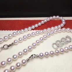 Takaramonobr 7.5-8.0 Mm 56 Inch Rope Length Japanese White Akoya Pearl Double Strand Necklace Akoya Pearls
