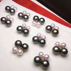 New ⭐ Takaramonobr Double Pearls Tahitian & Akoya Pearl Mounted On 18-Karat Yellow Gold ❤️ 11 Takaramonobr Double Pearls Tahitian & Akoya Pearl Mounted On 18-Karat Yellow Gold